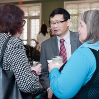 winner talks to guests